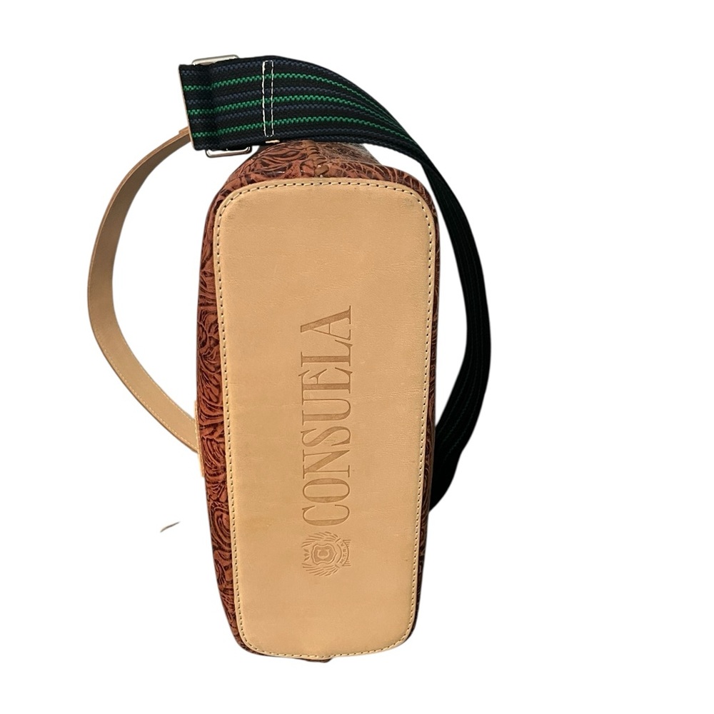 Consuela Brown Tooled Leather Sally Hobo Crossbody with leather & woven straps - Picture 6 of 14